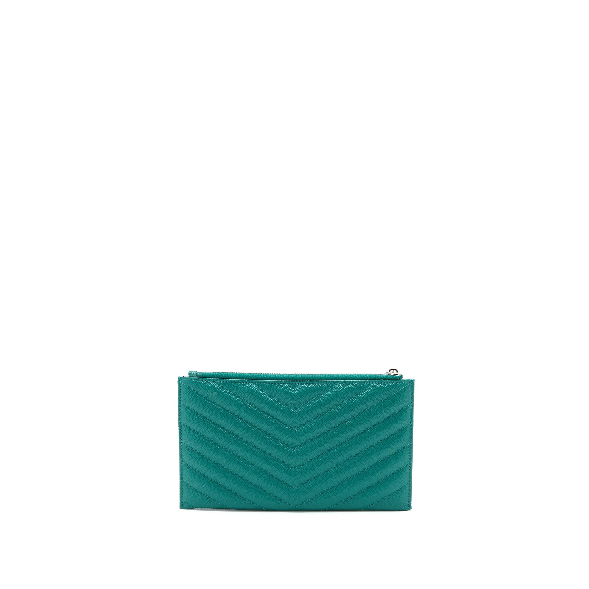 Saint Laurent Cassandra Matelasse Zipped Pouch Grained Calfskin Green