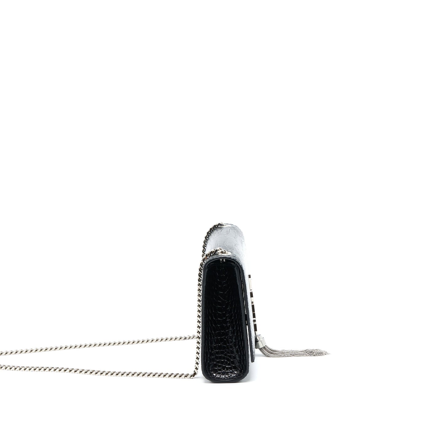 Saint Laurent Kate with Tassel Chain Purse Crocodile-Embossed Calfskin Black