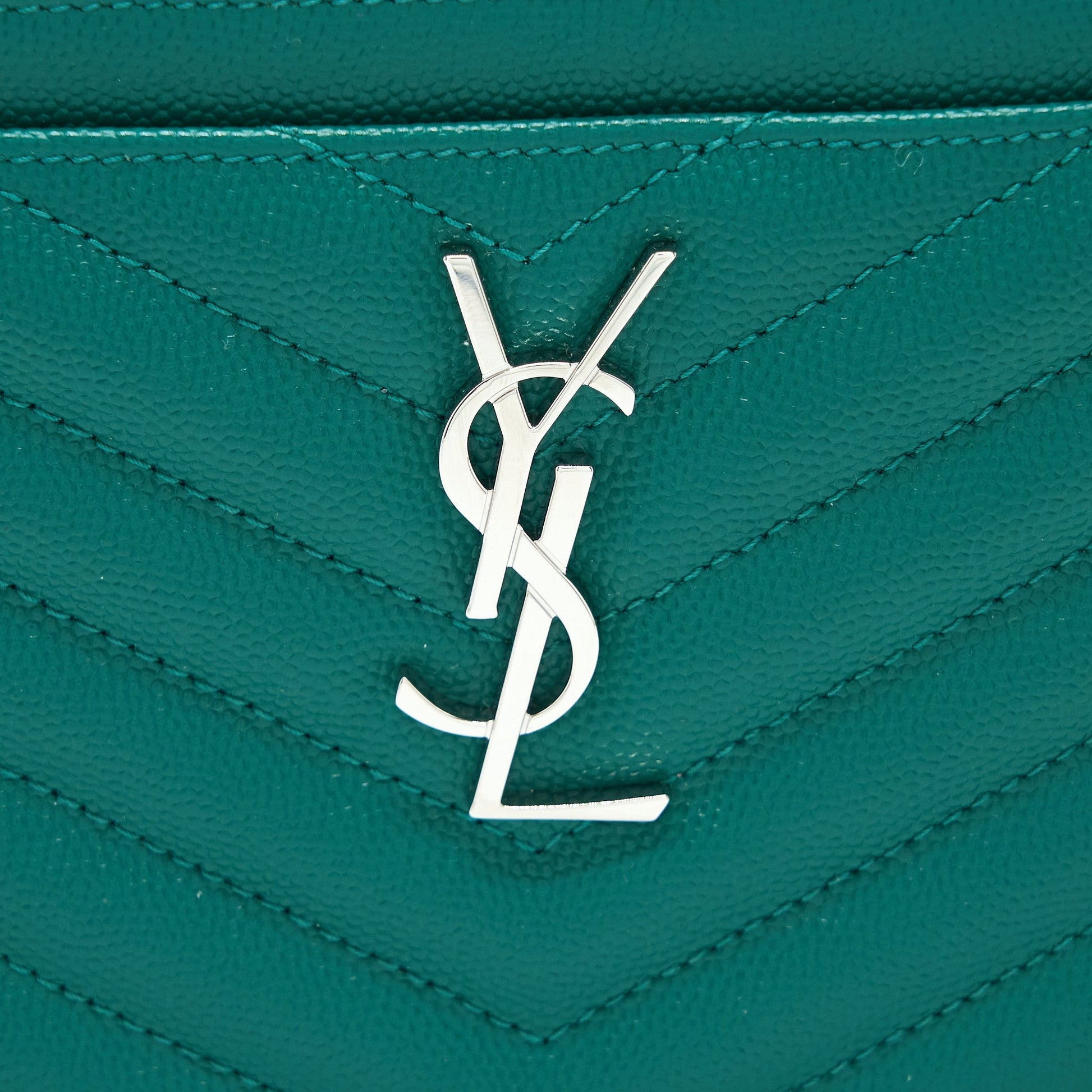 Saint Laurent Cassandra Matelasse Zipped Pouch Grained Calfskin Green