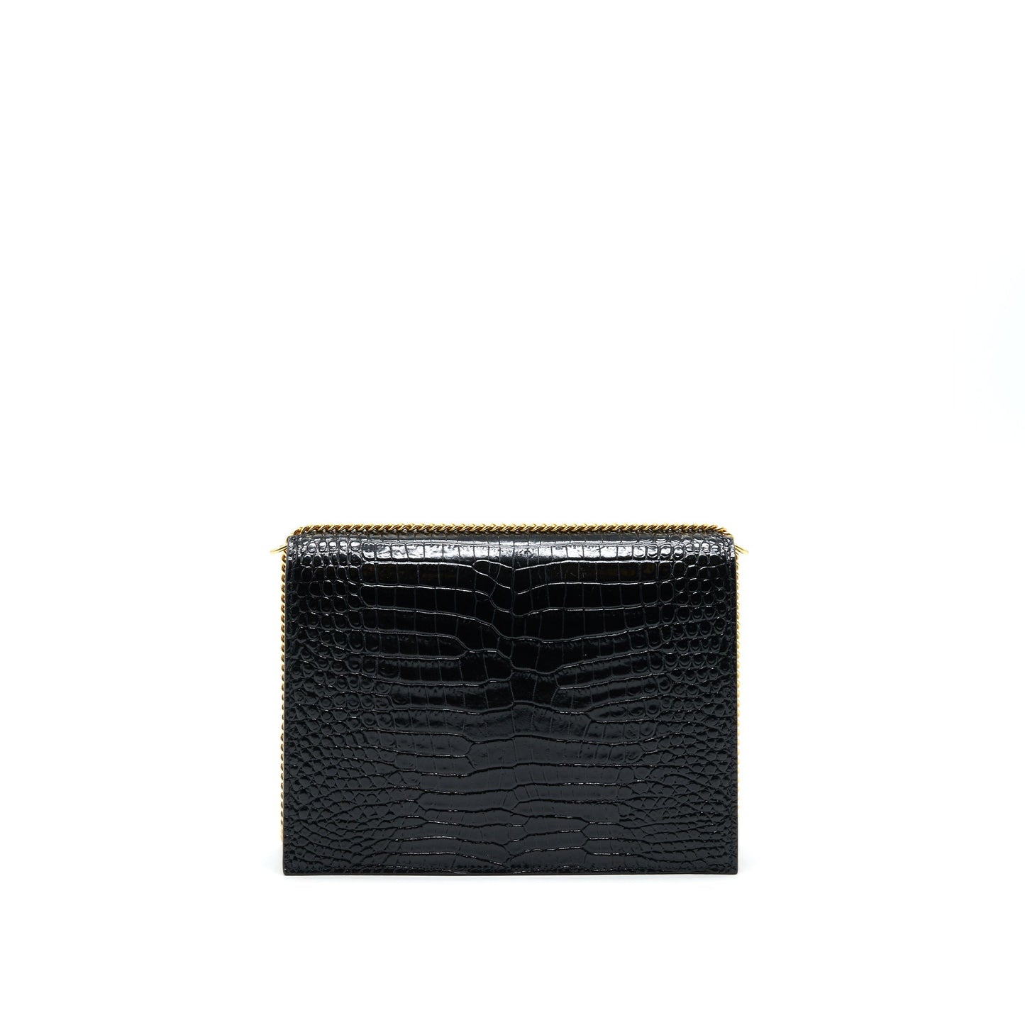 Saint Laurent Cassandra Monogram Clasp Purse Crocodile-Embossed Calfskin Black