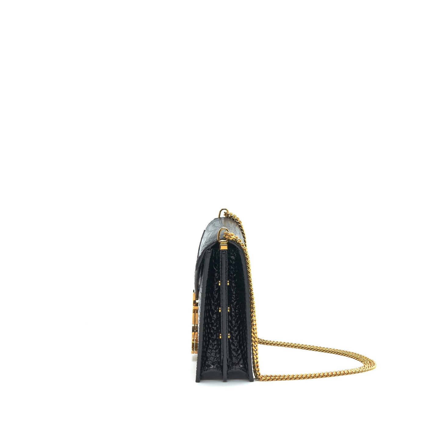 Saint Laurent Cassandra Monogram Clasp Purse Crocodile-Embossed Calfskin Black