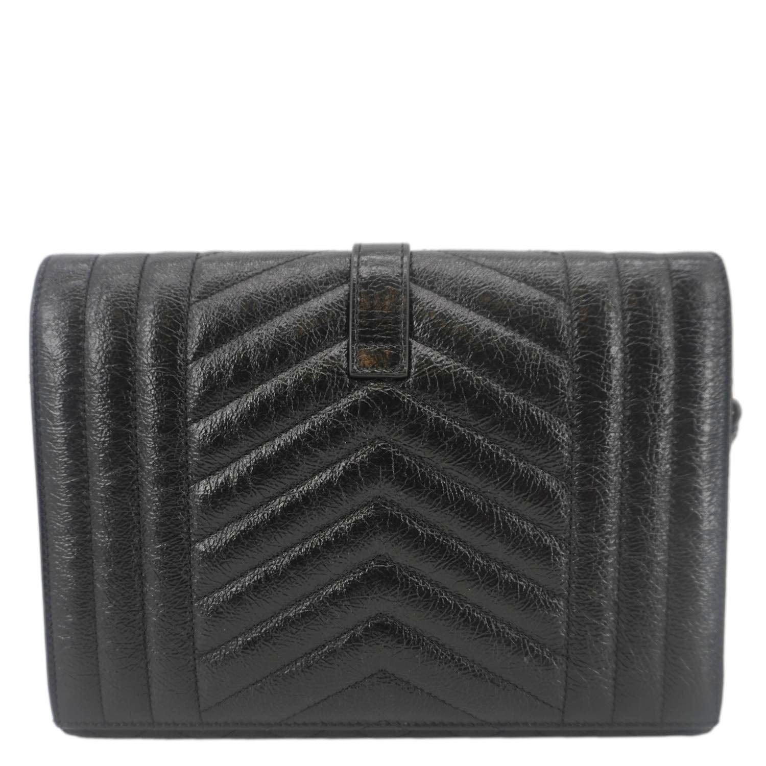 YVES SAINT LAURENT Monogram Leather Wristlet Clutch Black