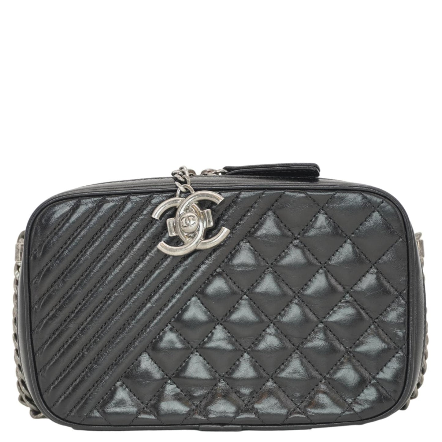 Chanel Coco Boy Small Quilted Lambskin Camera Case Shoulder Bag Black