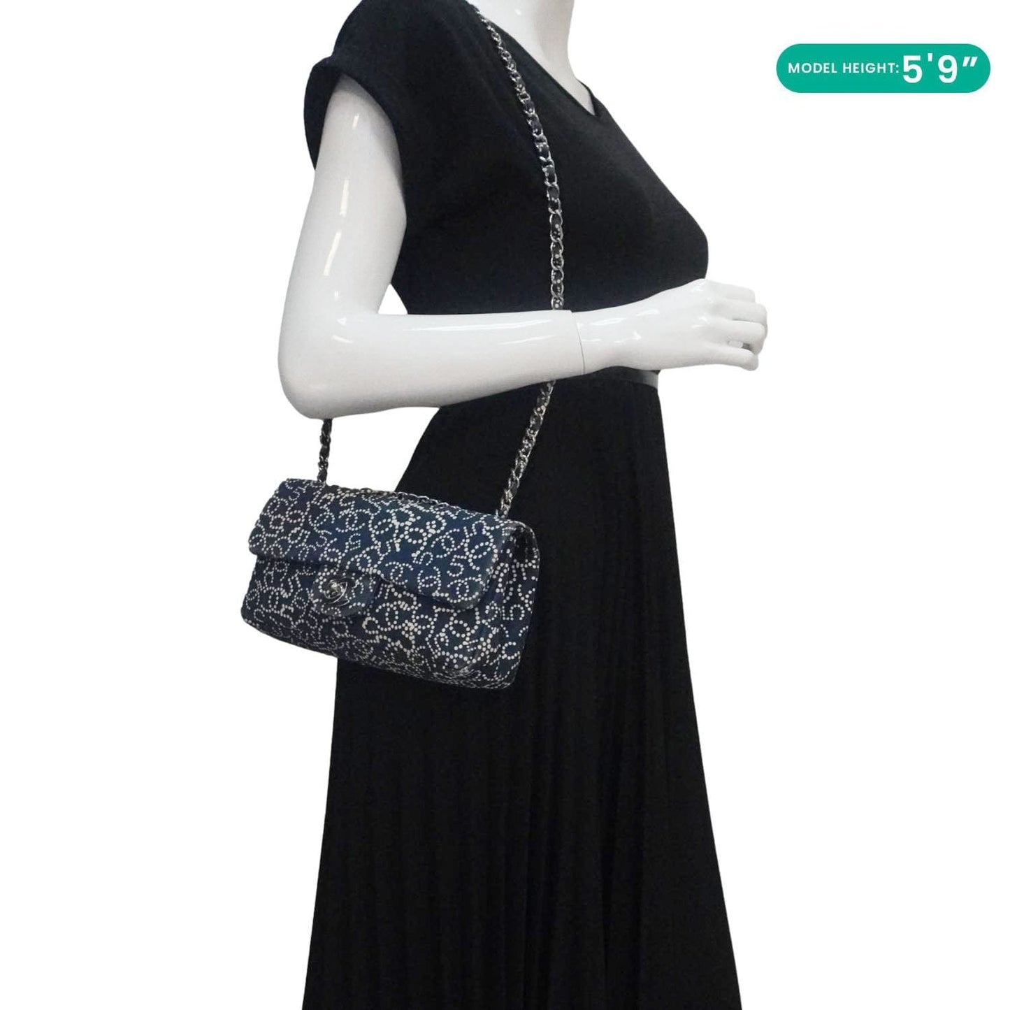 Chanel Coco Mark No 5 Icon Canvas Chain Shoulder Bag Navy Blue