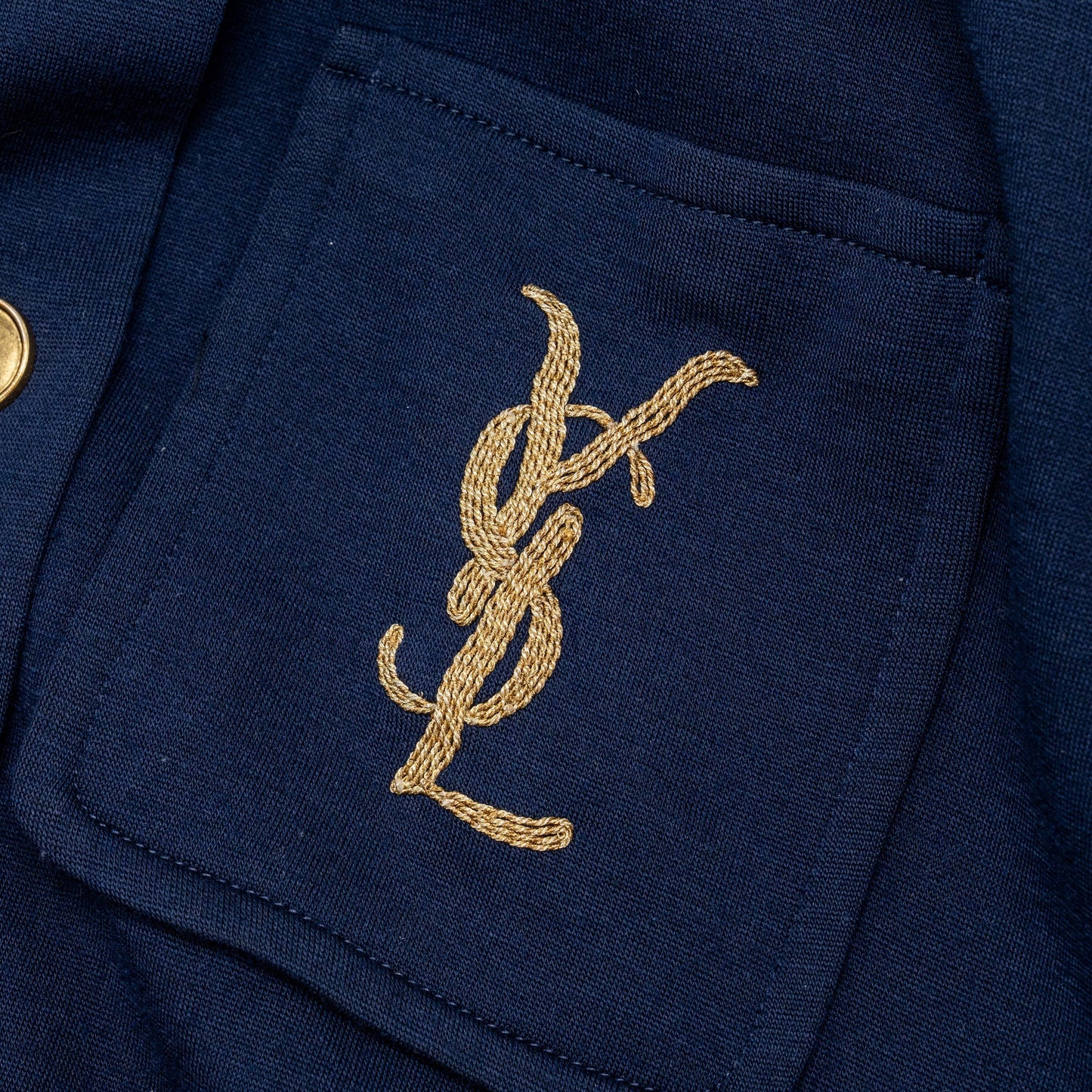 Saint Laurent size 38 embroidered monogram overshirt in wool dark blue