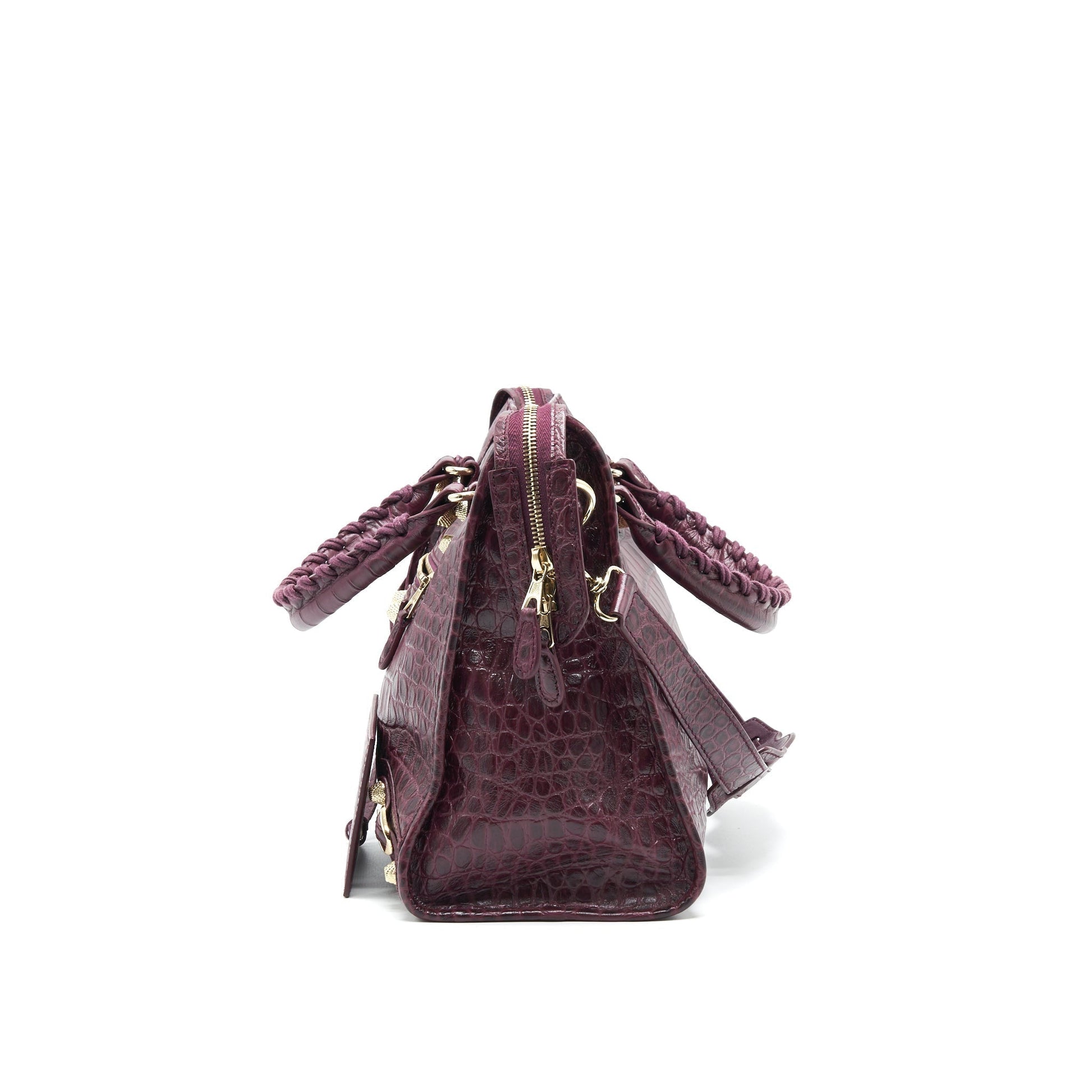 Balenciaga MEDIUM GIANT CITY BAG BURGUNDY CROCODILE EMBOSSED LEATHER WITH GHW