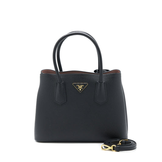 Prada Saffiano Double Purse Calfskin Black