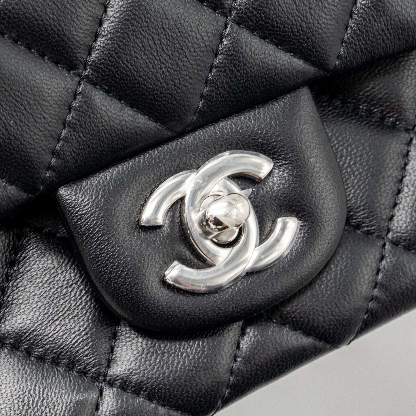 Chanel mini rectangular flap bag lambskin black  (microchip)