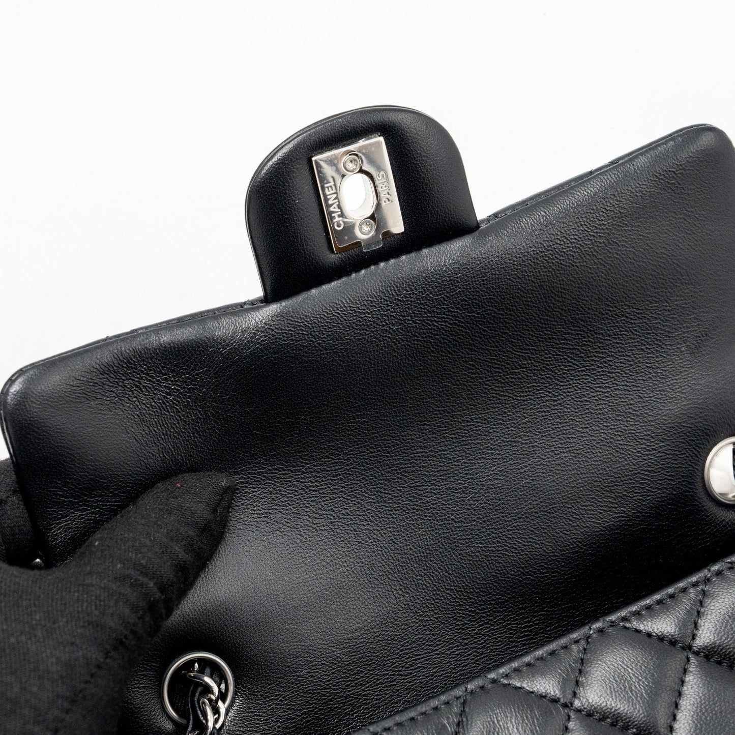 Chanel mini rectangular flap bag lambskin black  (microchip)