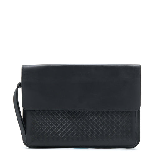 Bottega Veneta Menâs Pouch Intrecciate Black With Black Hardware