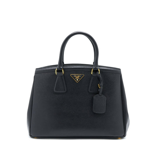 Prada Top Handle Tote Purse Calfskin Black