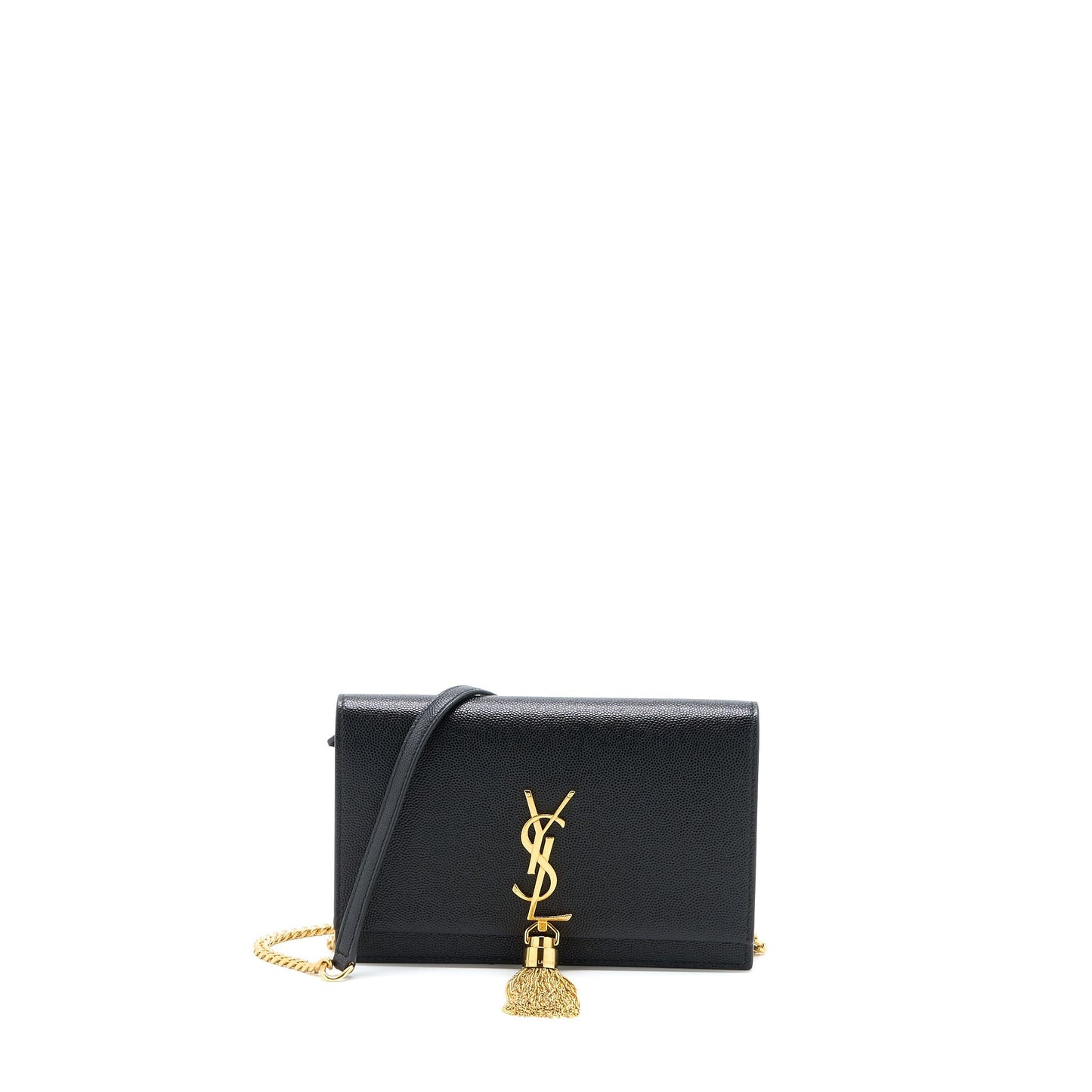 Saint Laurent Kate Chain Wallet With Tassel Grained Calfskin Black