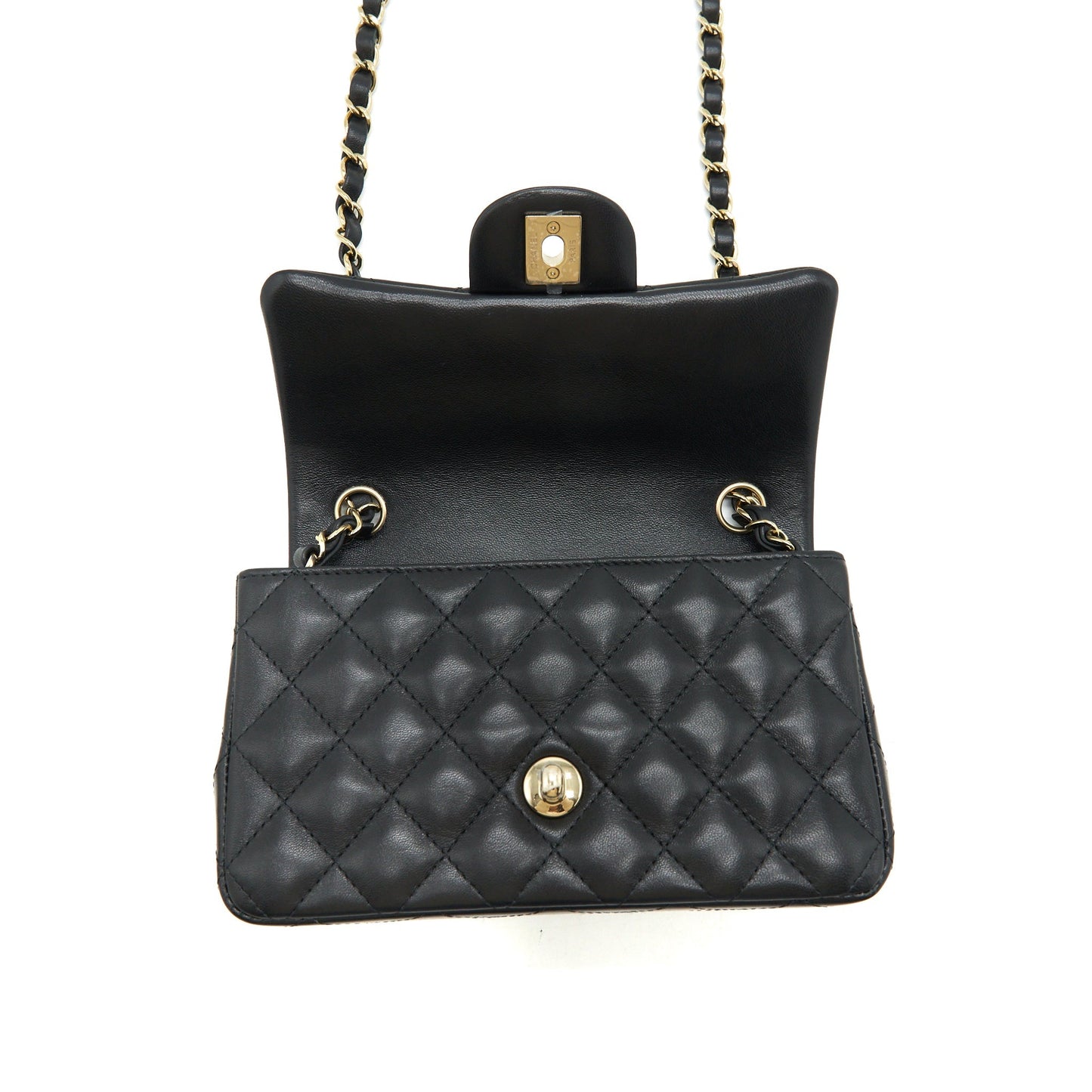 Chanel Mini Rectangular Flap Bag Lambskin Black L(Microchip?