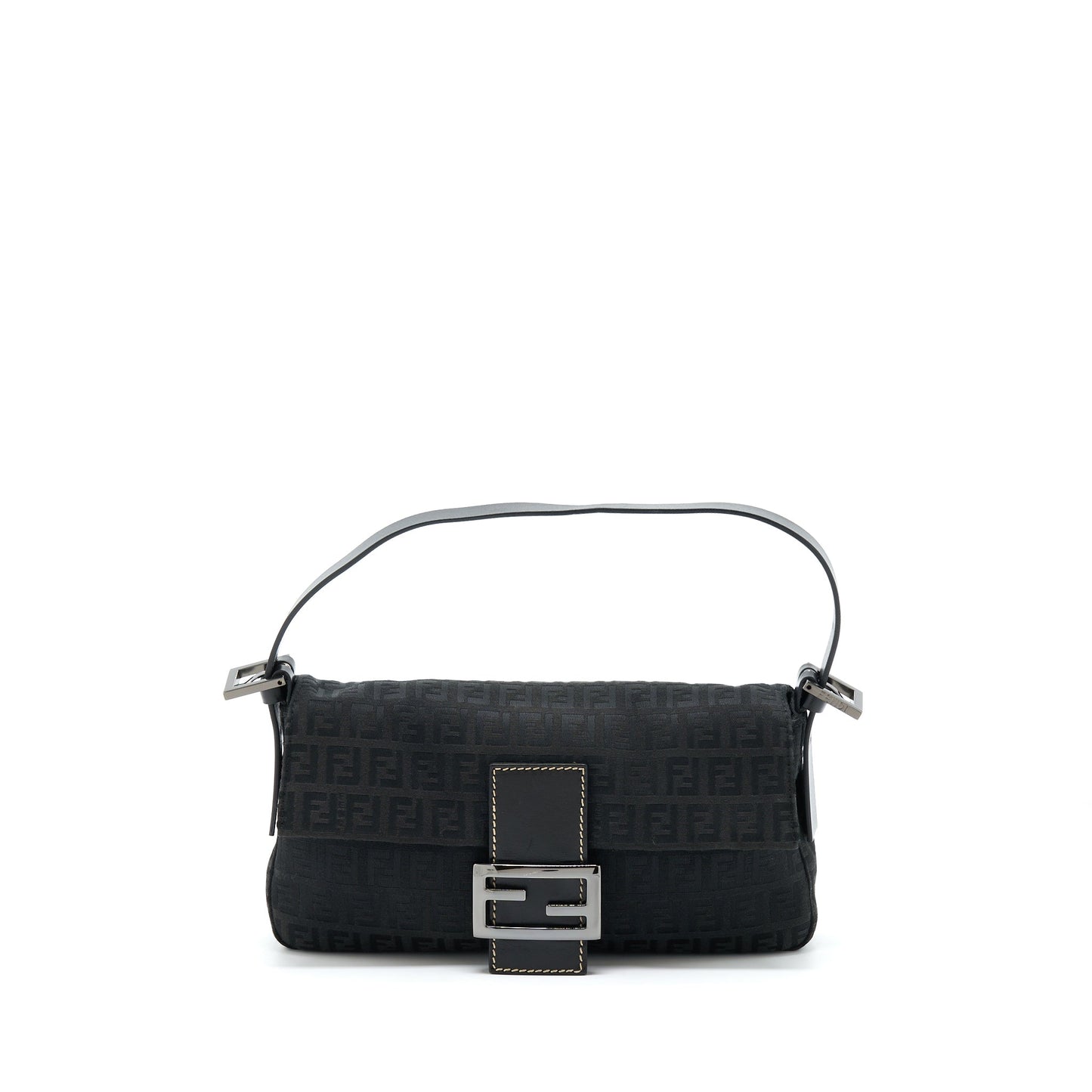 Fendi Zucca Baguette Canvas Black With Silver Hardware