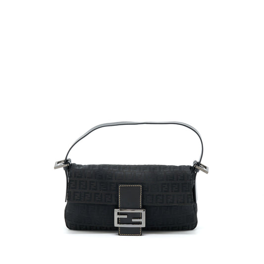 Fendi Zucca Baguette Canvas Black With Silver Hardware