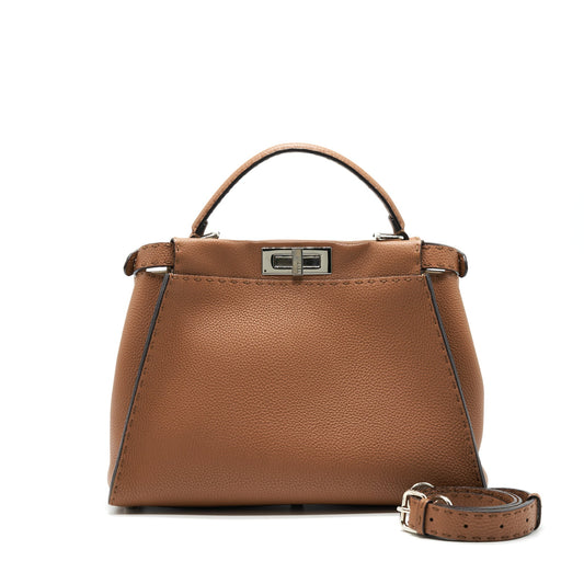 Fendi Medium Peekaboo Purse in Romano Leather Caramel