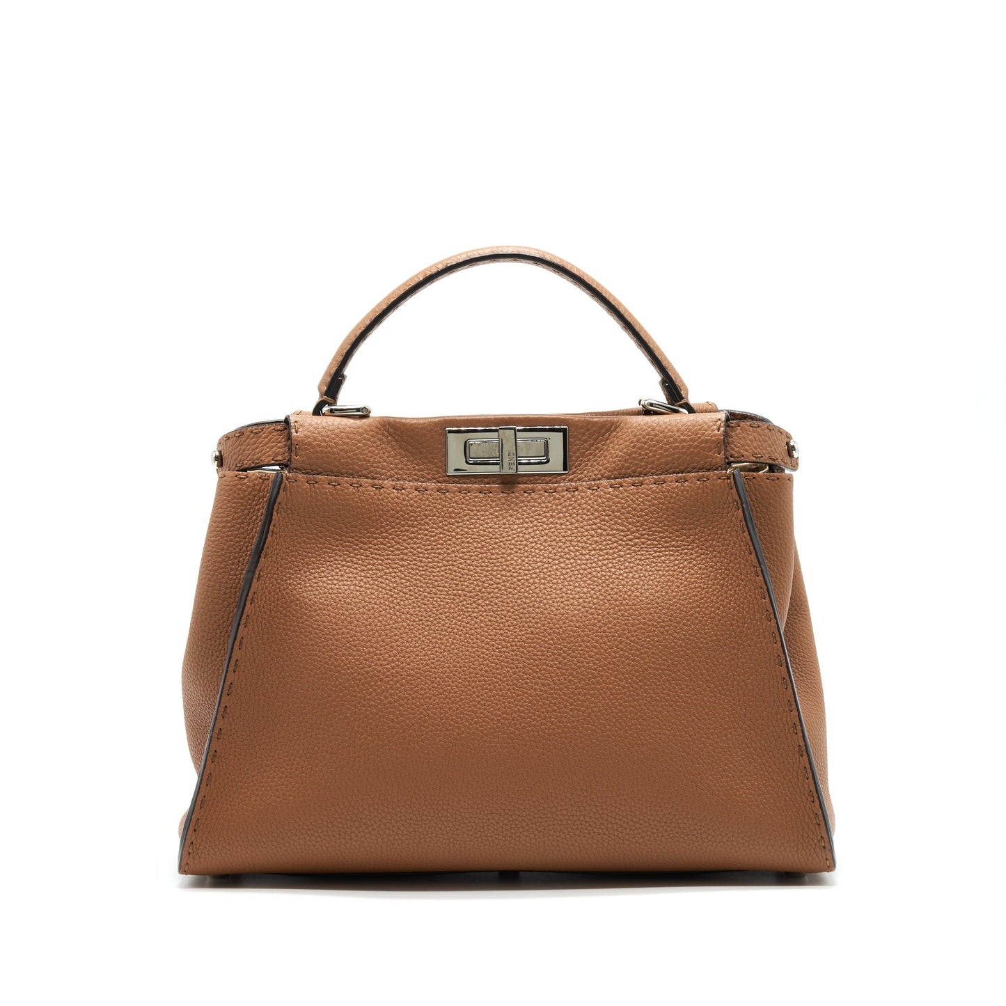 Fendi Medium Peekaboo Purse in Romano Leather Caramel