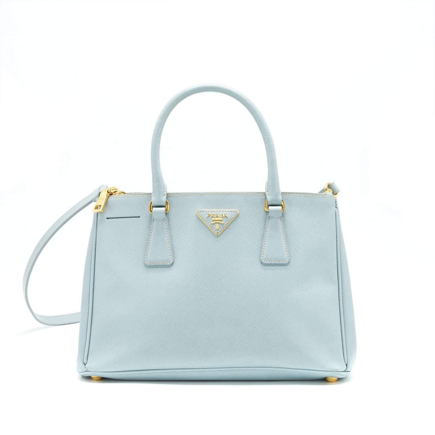 Prada Small Saffiano Leather Tote Purse Light Blue