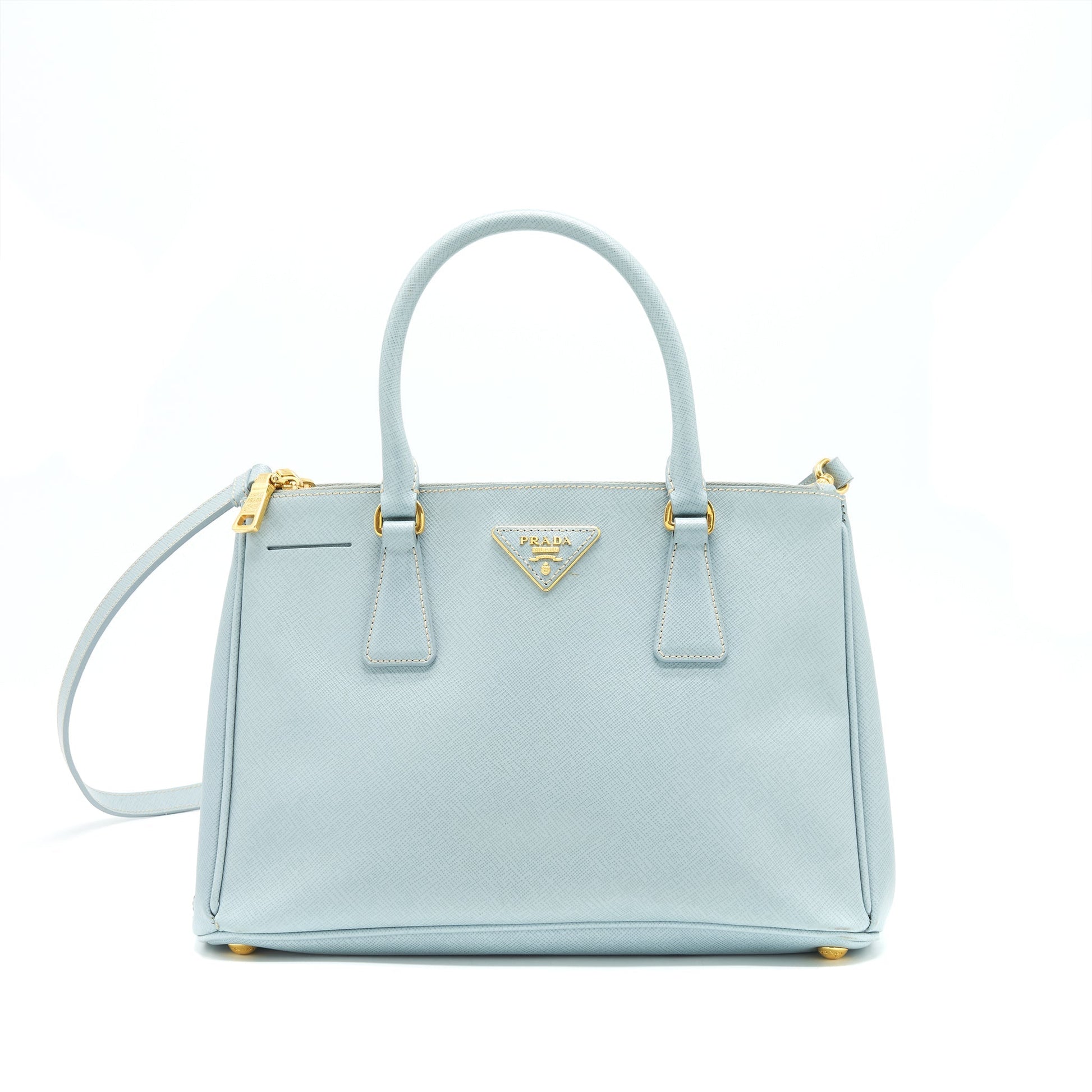 Prada Small Saffiano Leather Tote Purse Light Blue