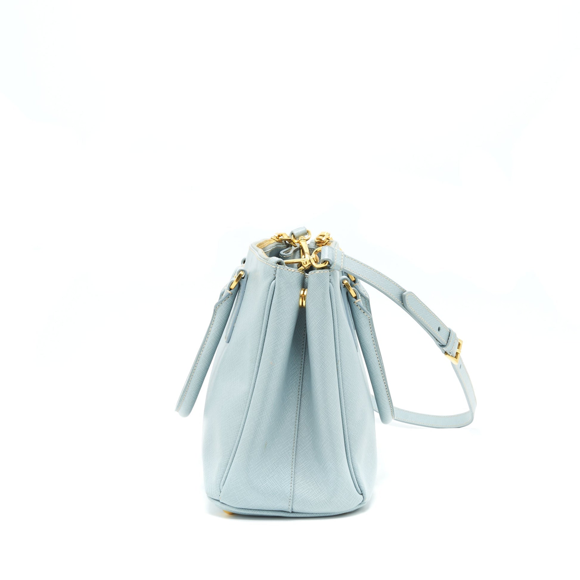 Prada Small Saffiano Leather Tote Purse Light Blue