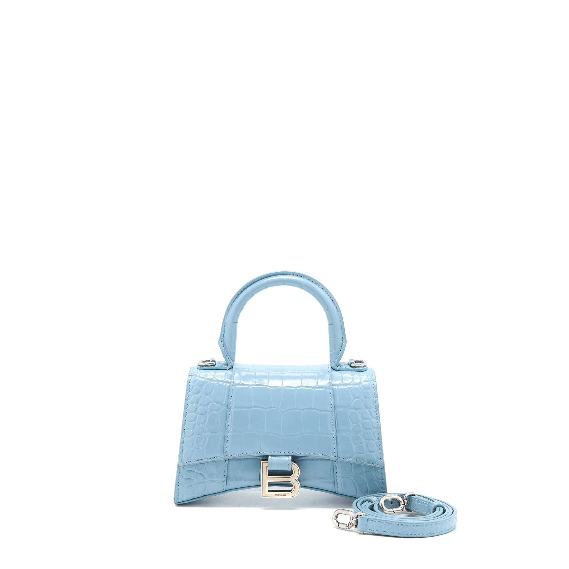 Balenciaga Hourglass XS Cro-Embossed Calfskin Light Blue SHW