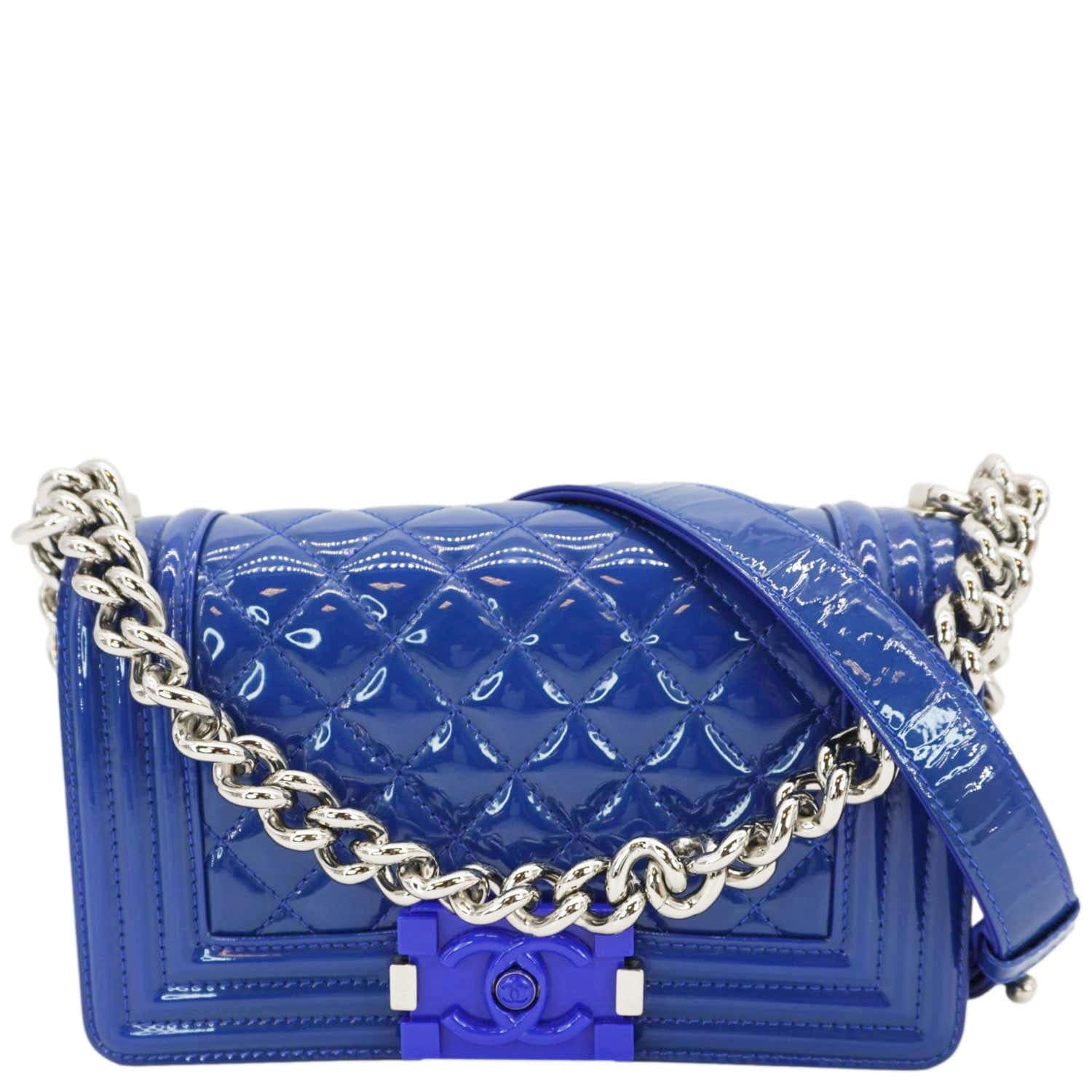 Chanel Boy Flap Small Plexiglass Patent Leather Crossbody Bag Blue