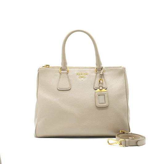 Prada grained calfskin double zip Tote Purse Light Grey