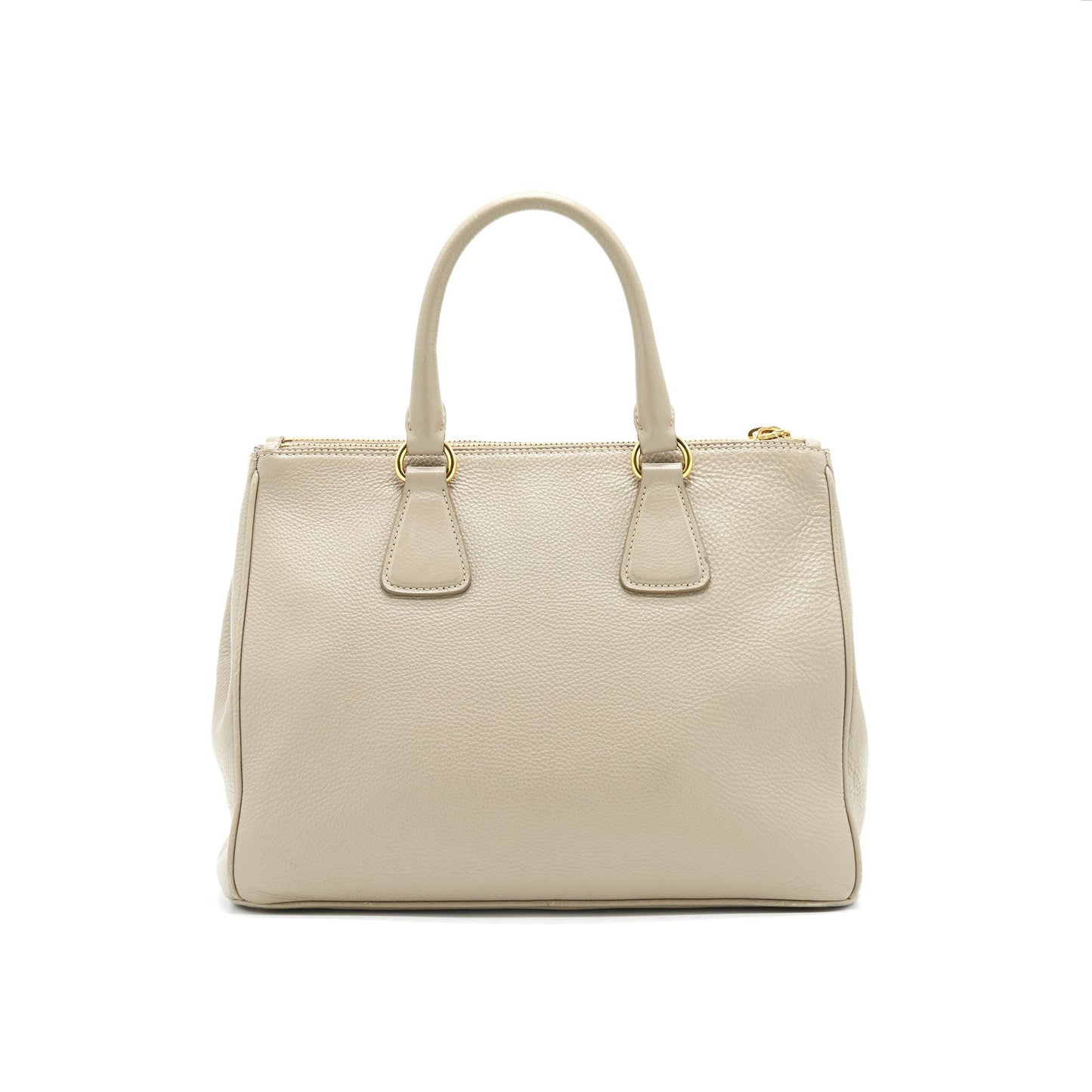 Prada grained calfskin double zip Tote Purse Light Grey