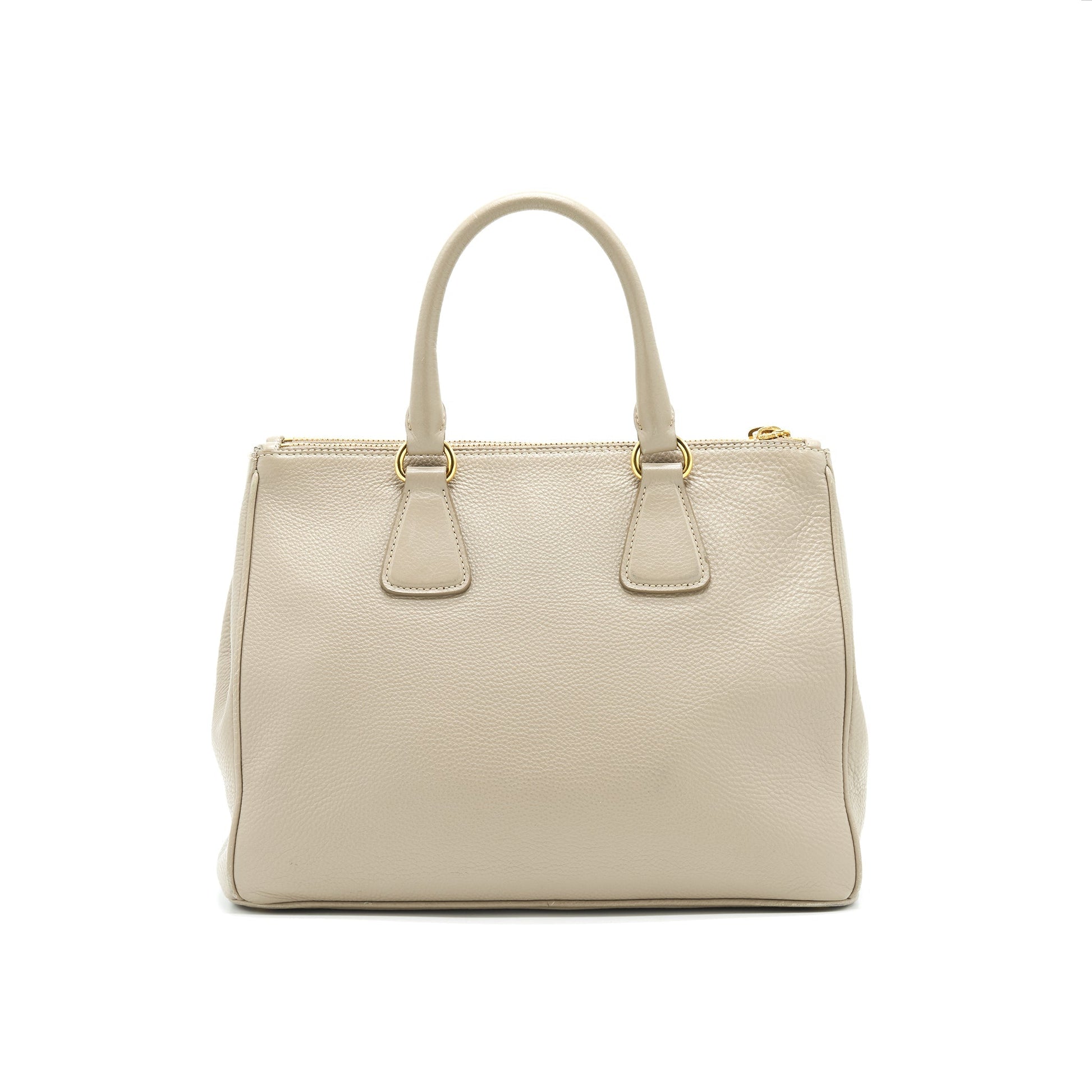 Prada grained calfskin double zip Tote Purse Light Grey