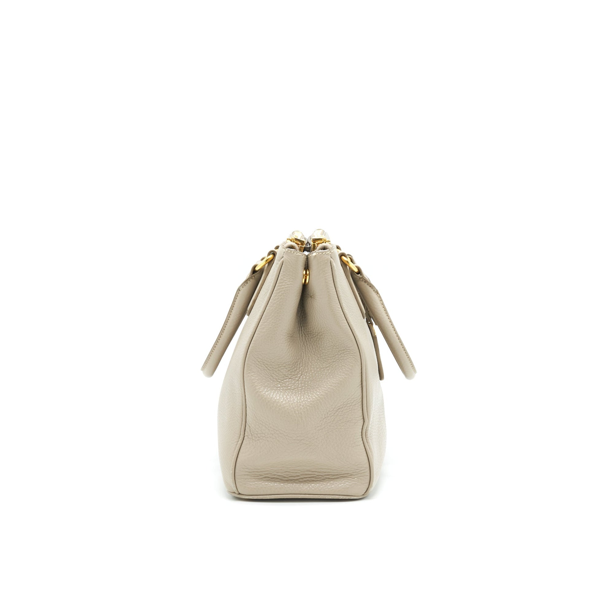 Prada grained calfskin double zip Tote Purse Light Grey