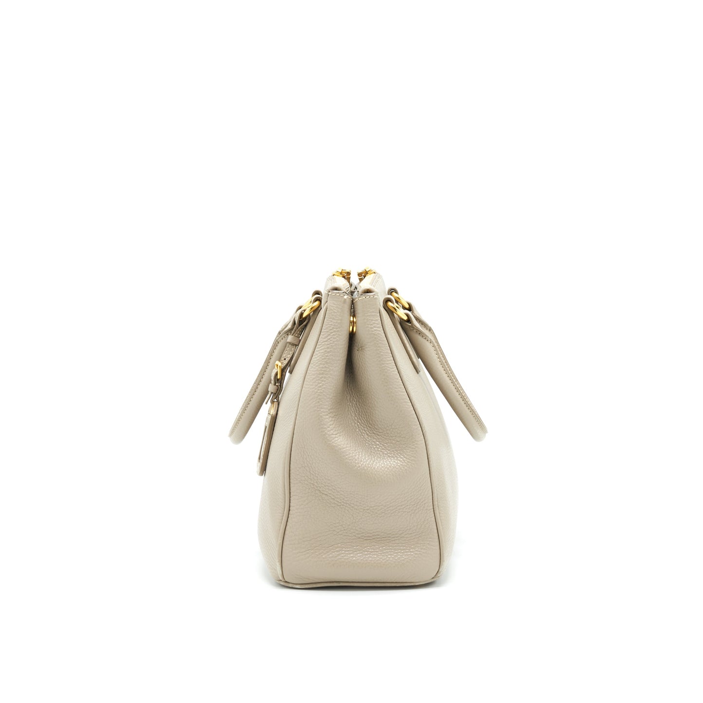 Prada grained calfskin double zip Tote Purse Light Grey