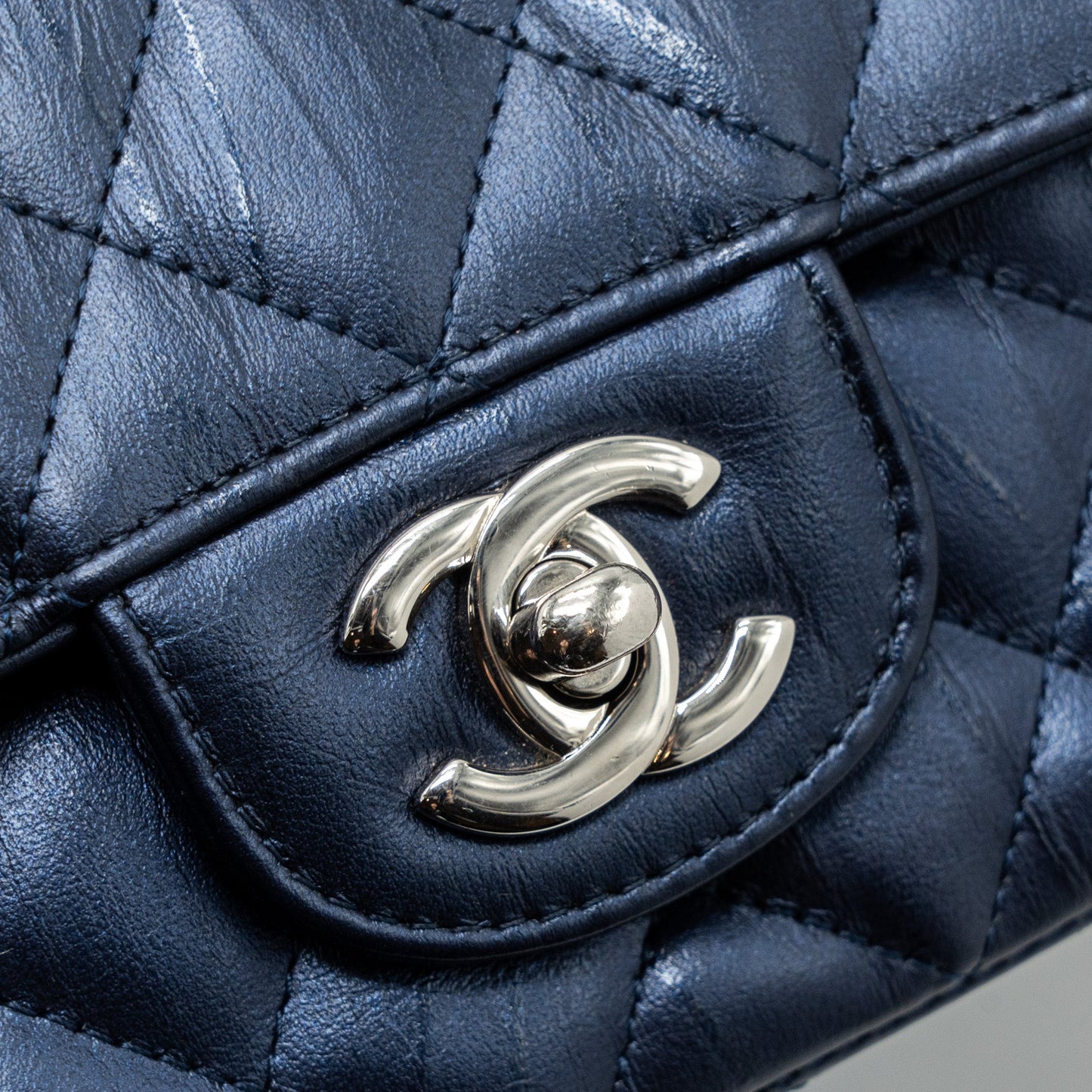 Chanel mini rectangular flap bag calfskin limited dark blue