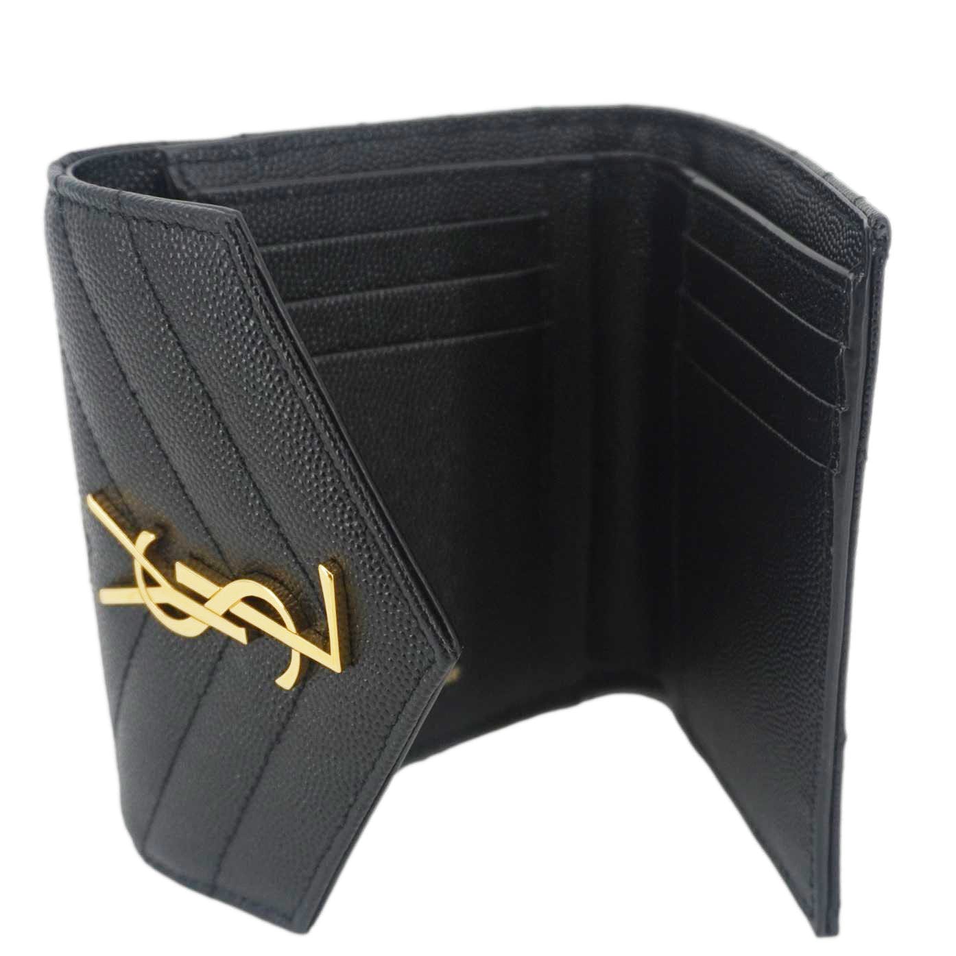 YVES SAINT LAURENT Monogram Envelope Small Grain de Poudre Leather Wallet Black