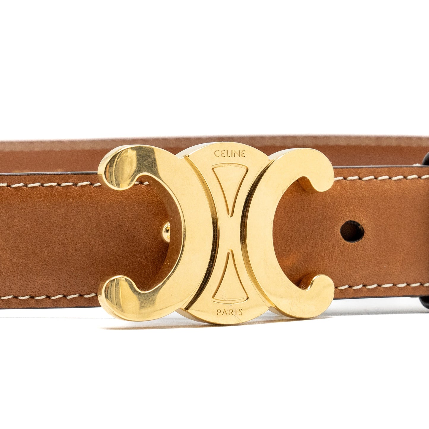Celine size SMALL TRIOMPHE BELT IN NATURAL CALFSKIN TAN GHW