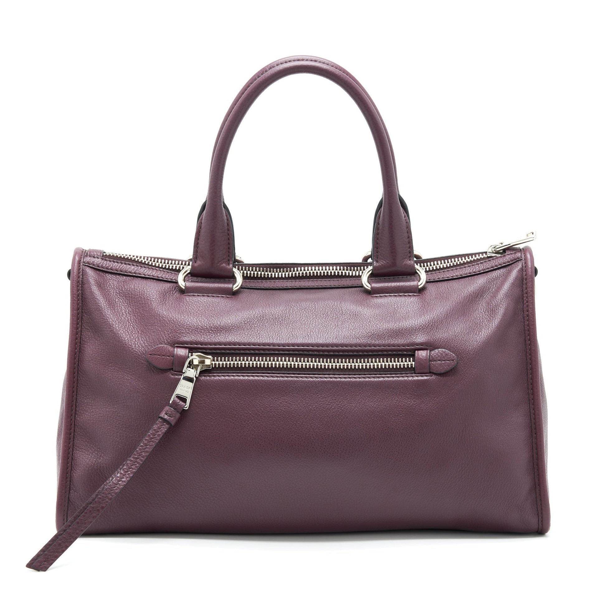 Prada Vitello Phenix Bauletto Tote Purse Grained Calfskin Burgundy