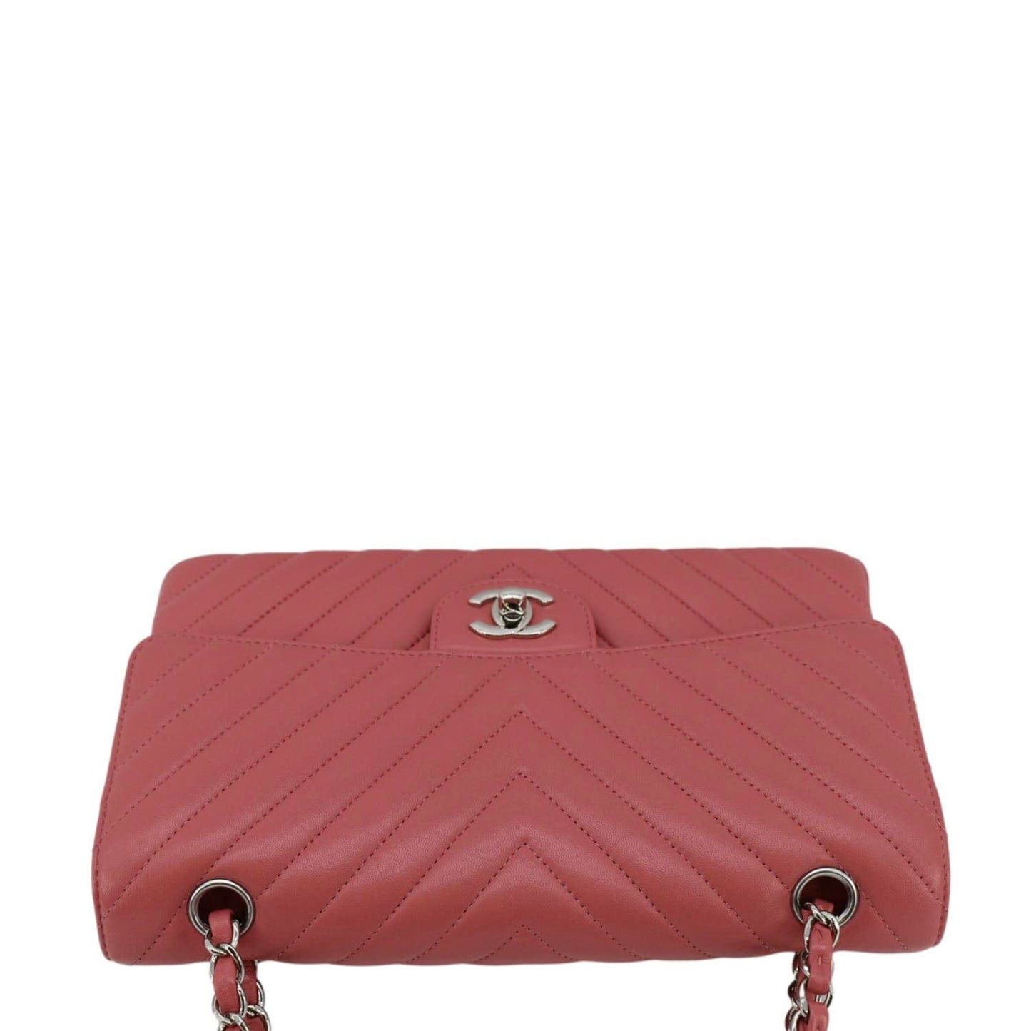 Chanel Classic Double Flap Medium Chevron Leather Shoulder Bag Peach