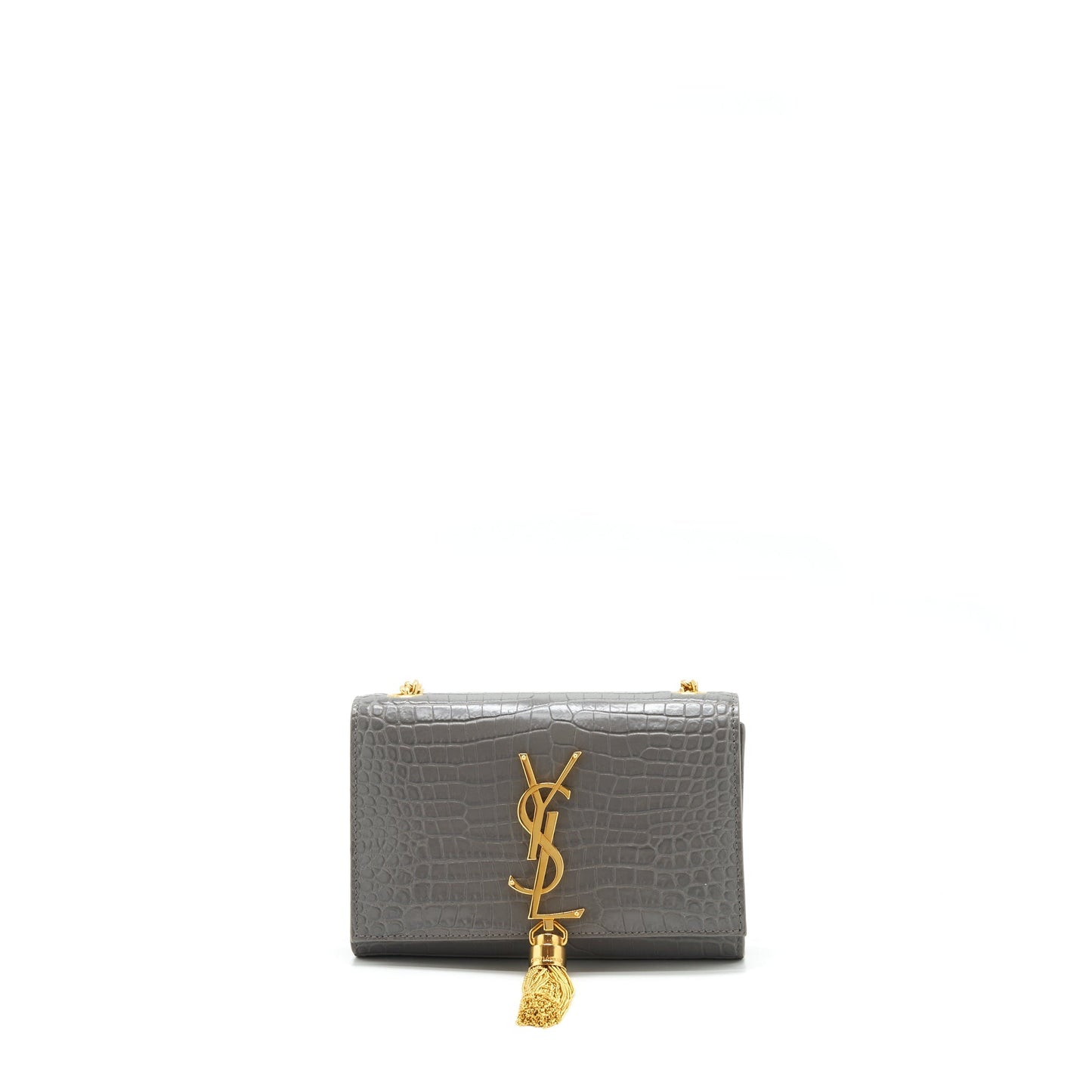 Saint Laurent/ Kate Tassel Crocodile-Embossed Calfskin Grey
