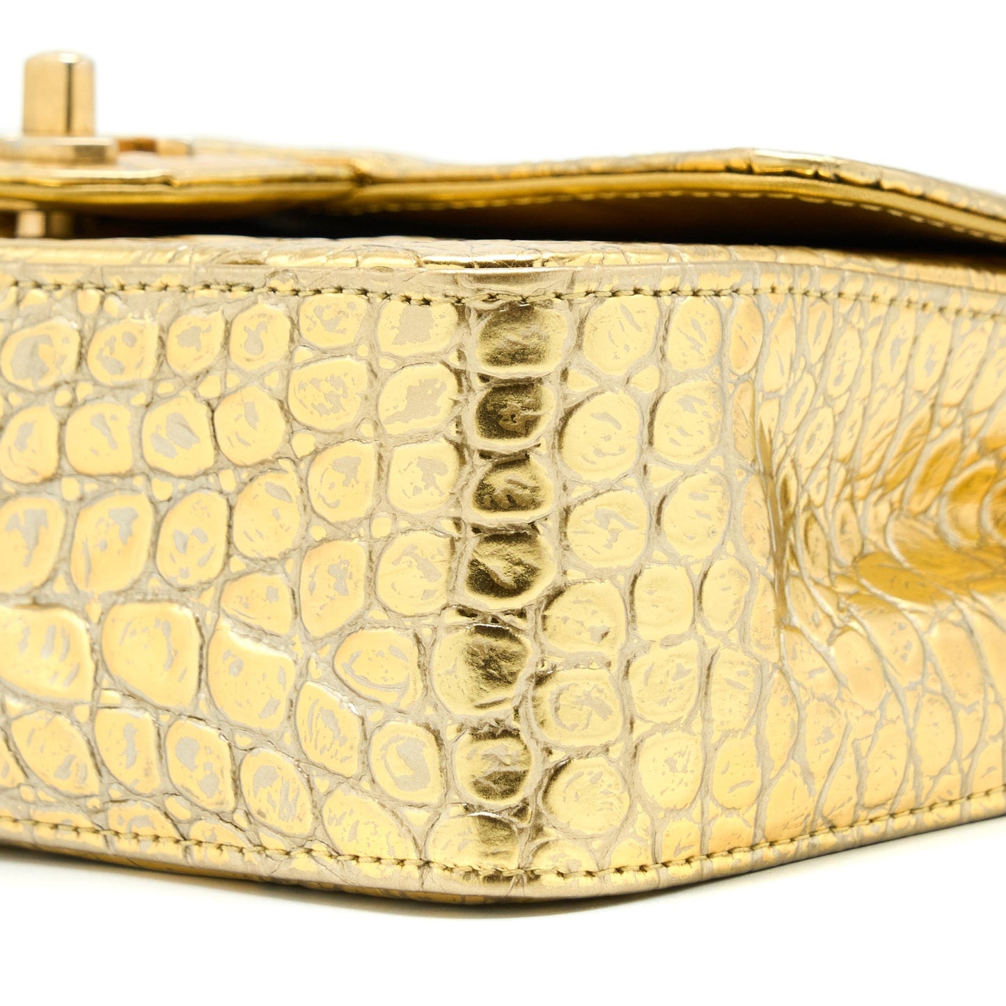 Chanel Mini Rectangular Flap Bag Croc Embossed Calfskin Gold