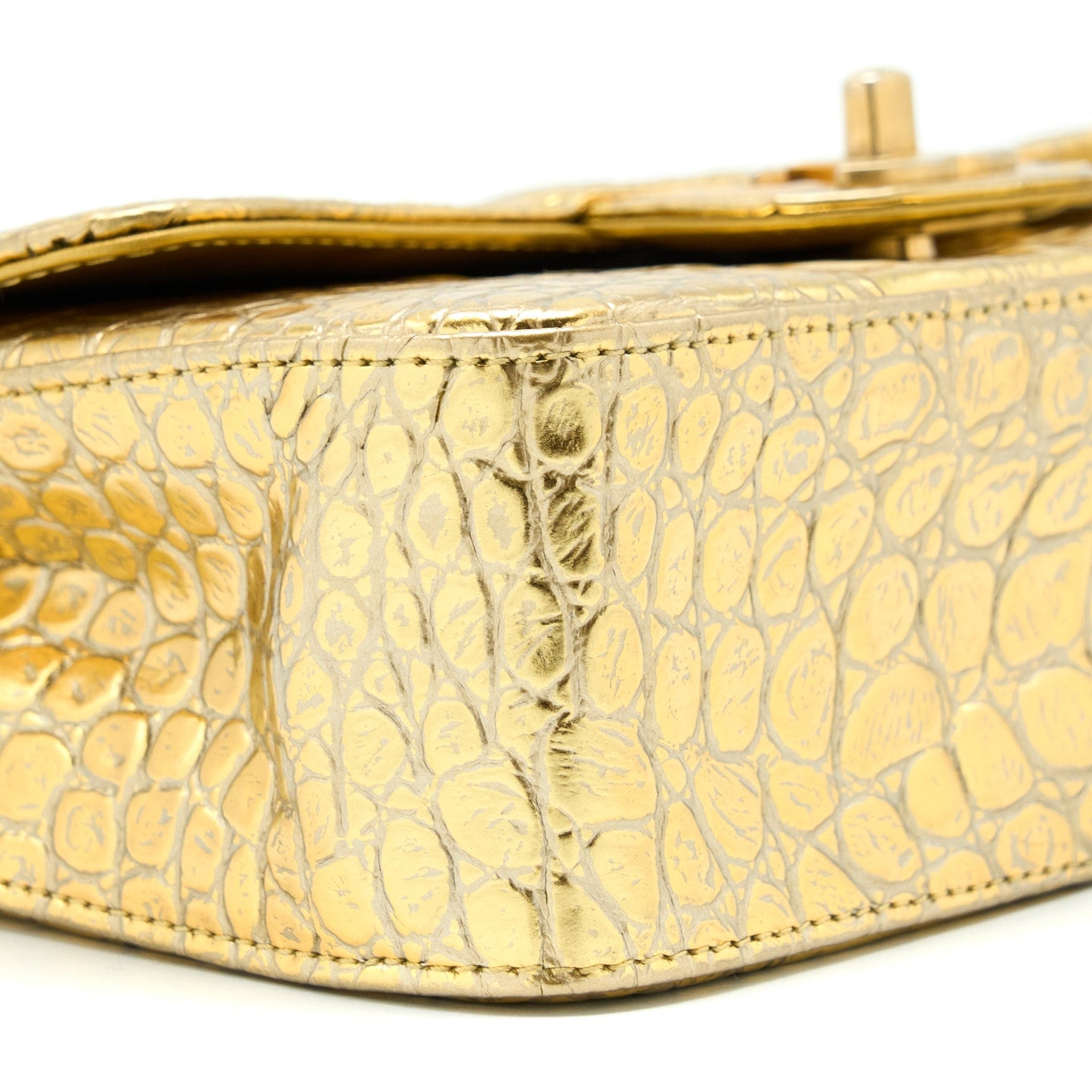 Chanel Mini Rectangular Flap Bag Croc Embossed Calfskin Gold