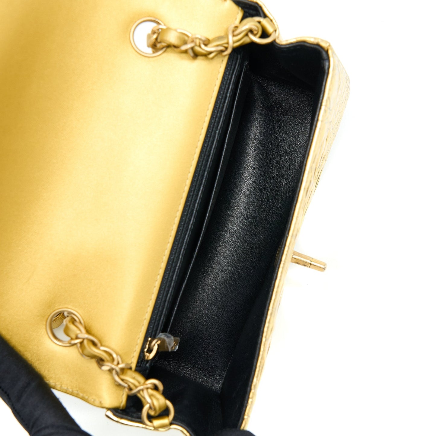 Chanel Mini Rectangular Flap Bag Croc Embossed Calfskin Gold