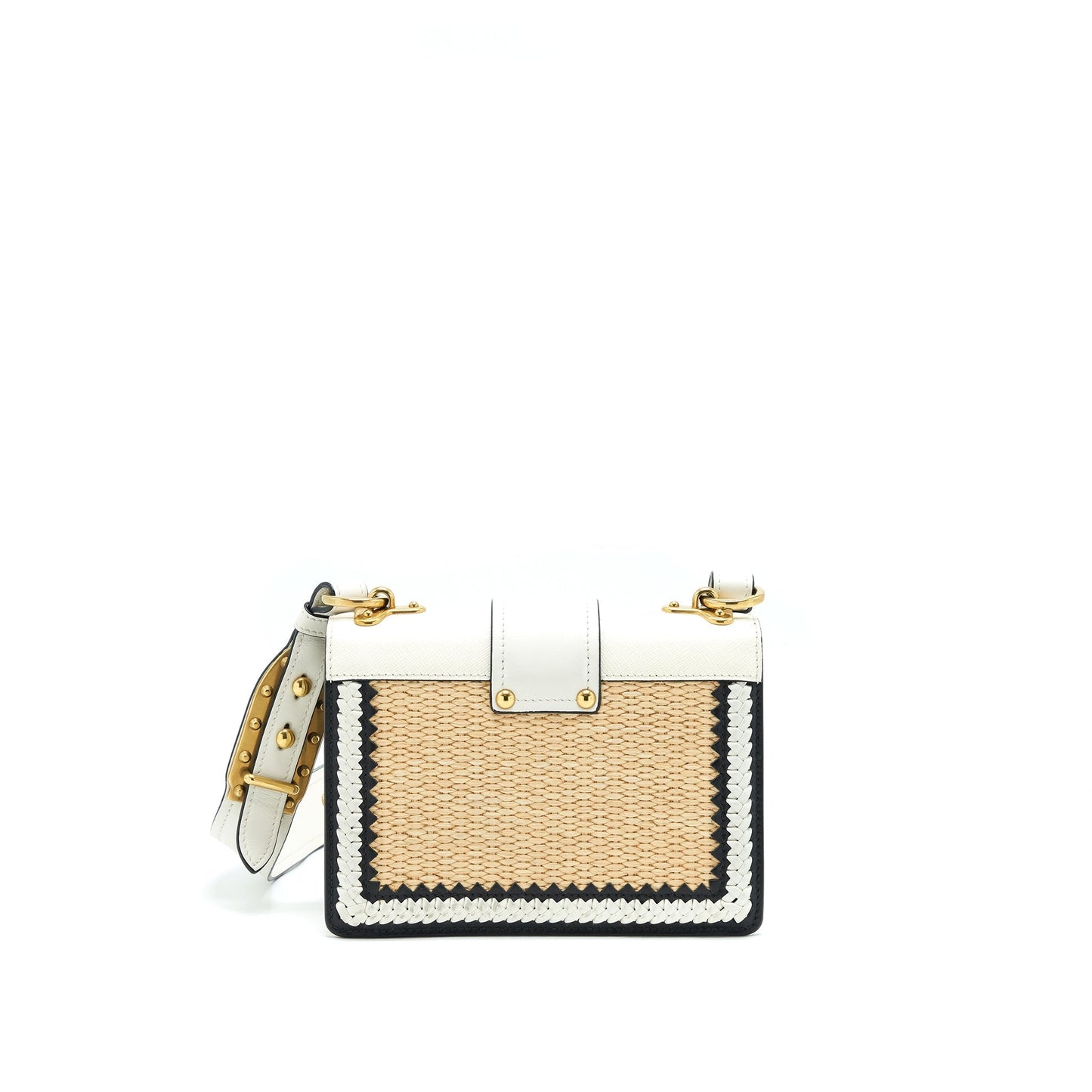 Prada City Calf Raffia Saffiano Cahier Purse White