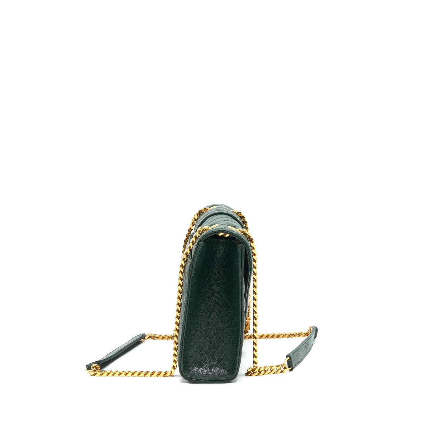 Saint Laurent Chevron Monogram Flap Purse Dark Green