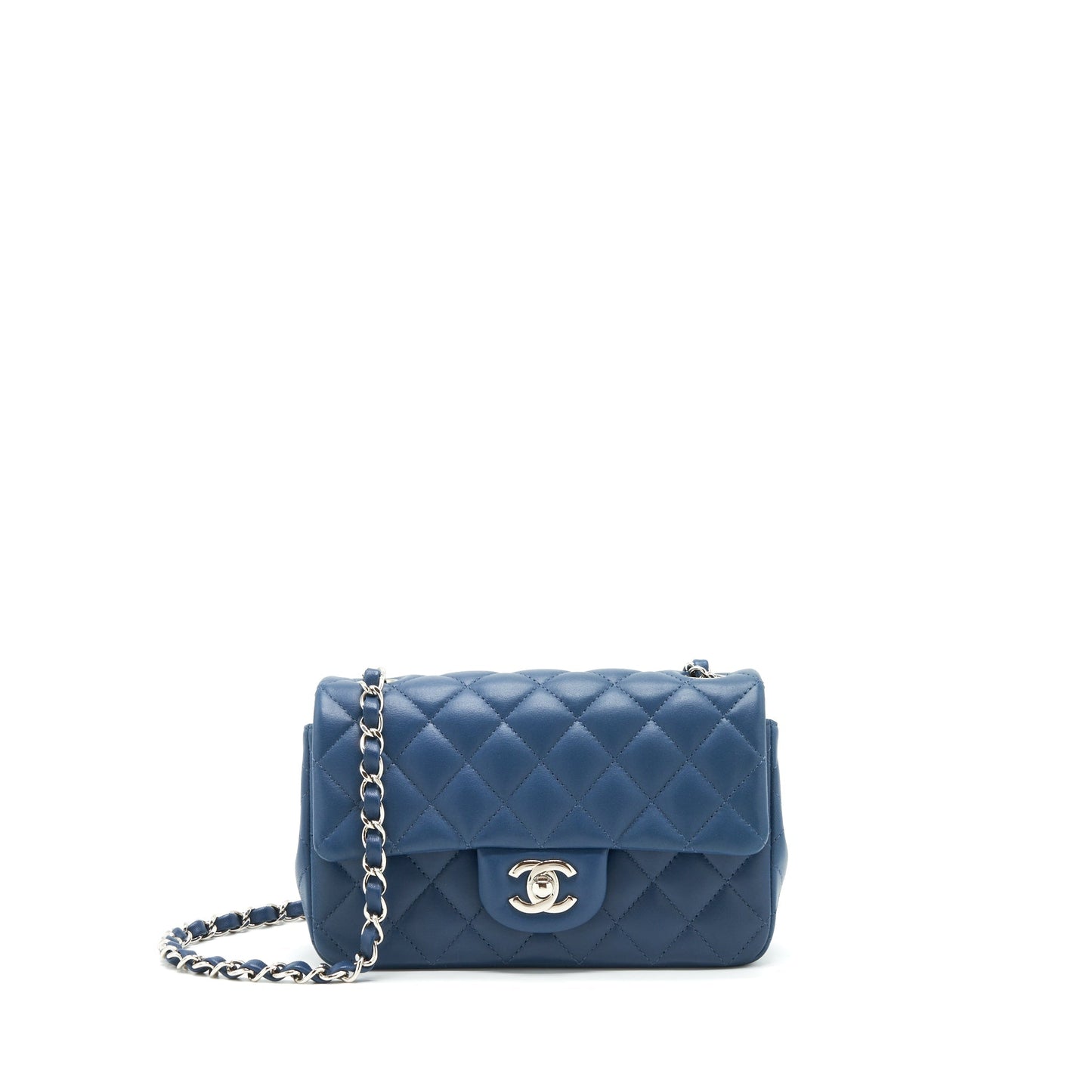 Chanel Mini Rectangular Flap Bag Lambskin Navy Blue