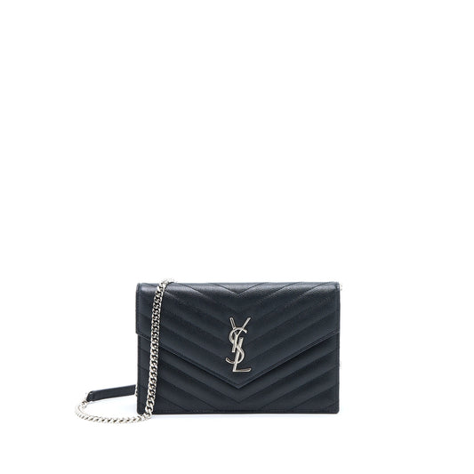 Saint Laurent/ Envelope Wallet On Chain Grain Calfskin Black