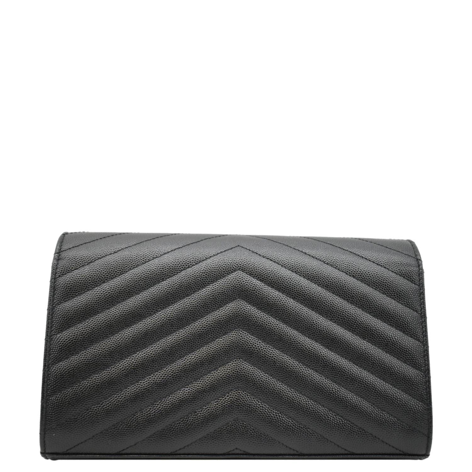 YVES SAINT LAURENT Cassandre Chain Wallet Leather Crossbody Bag Black