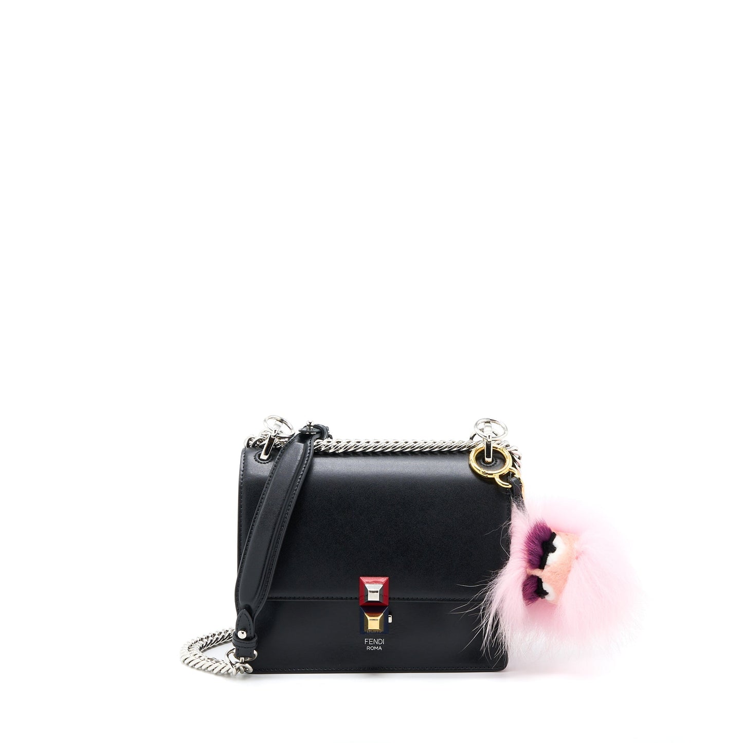 Fendi Kan I Calfskin Black With An Extra Purse Charm