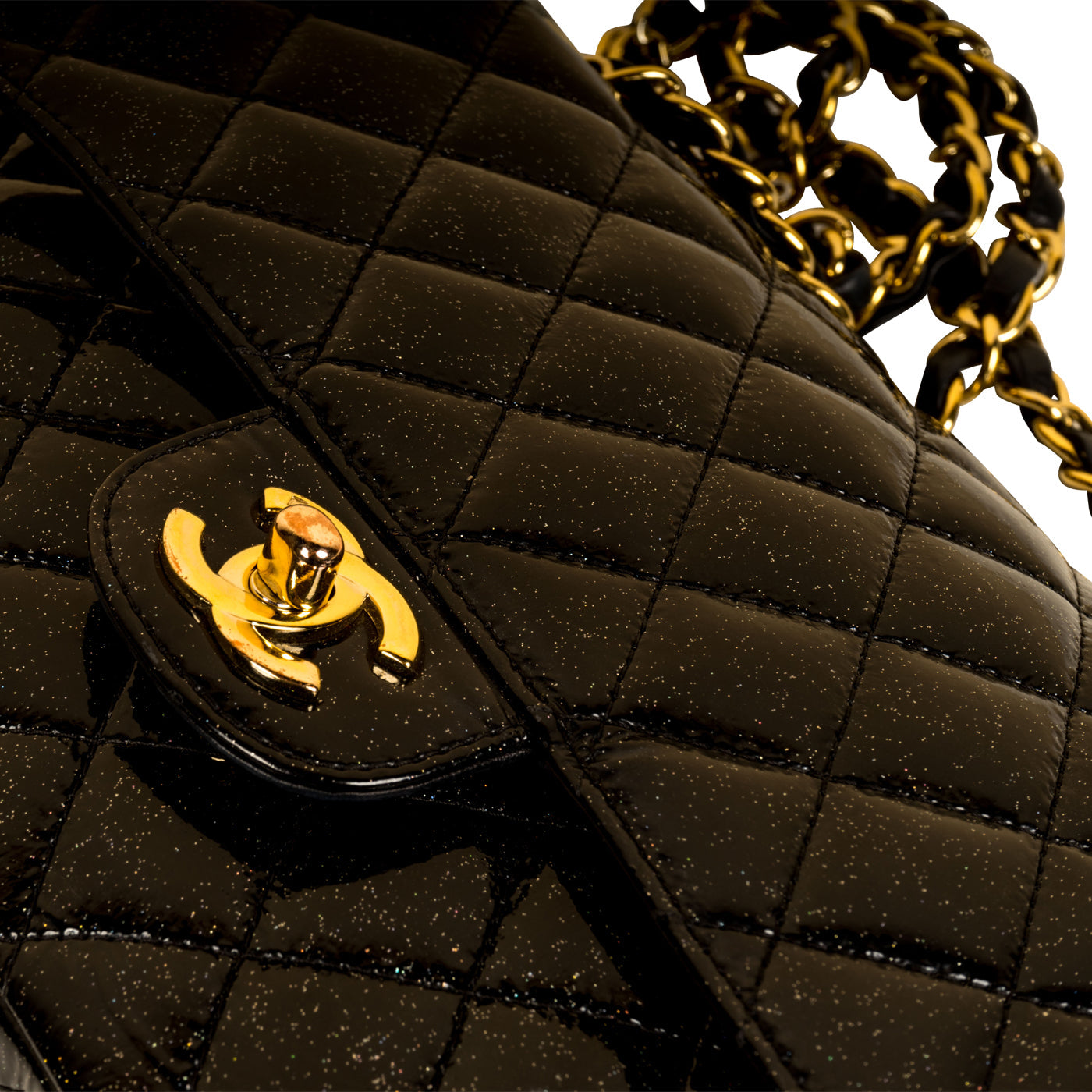 Chanel Classic Flap Bag - Medium - Patent Black Glitter