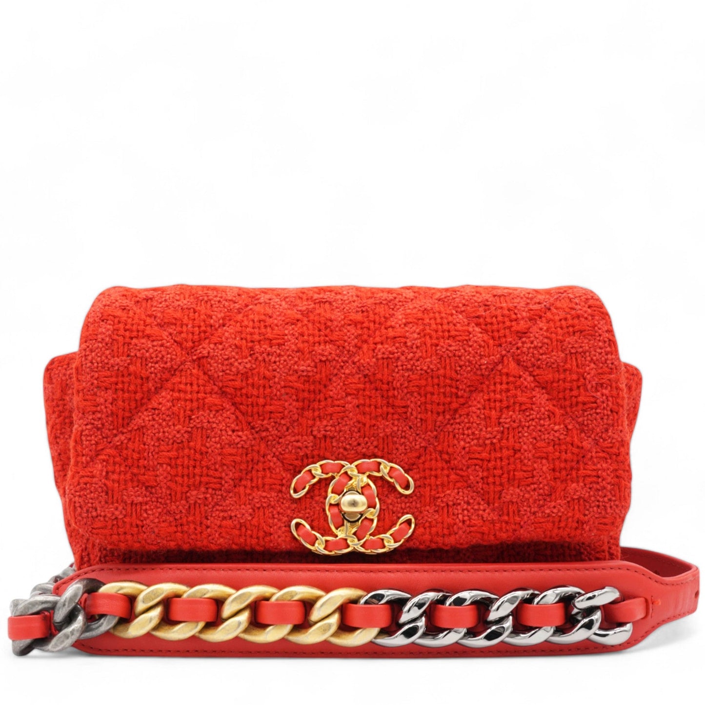 Tweed Quilted Chanel 19 Flap Red Shoulder Bag
