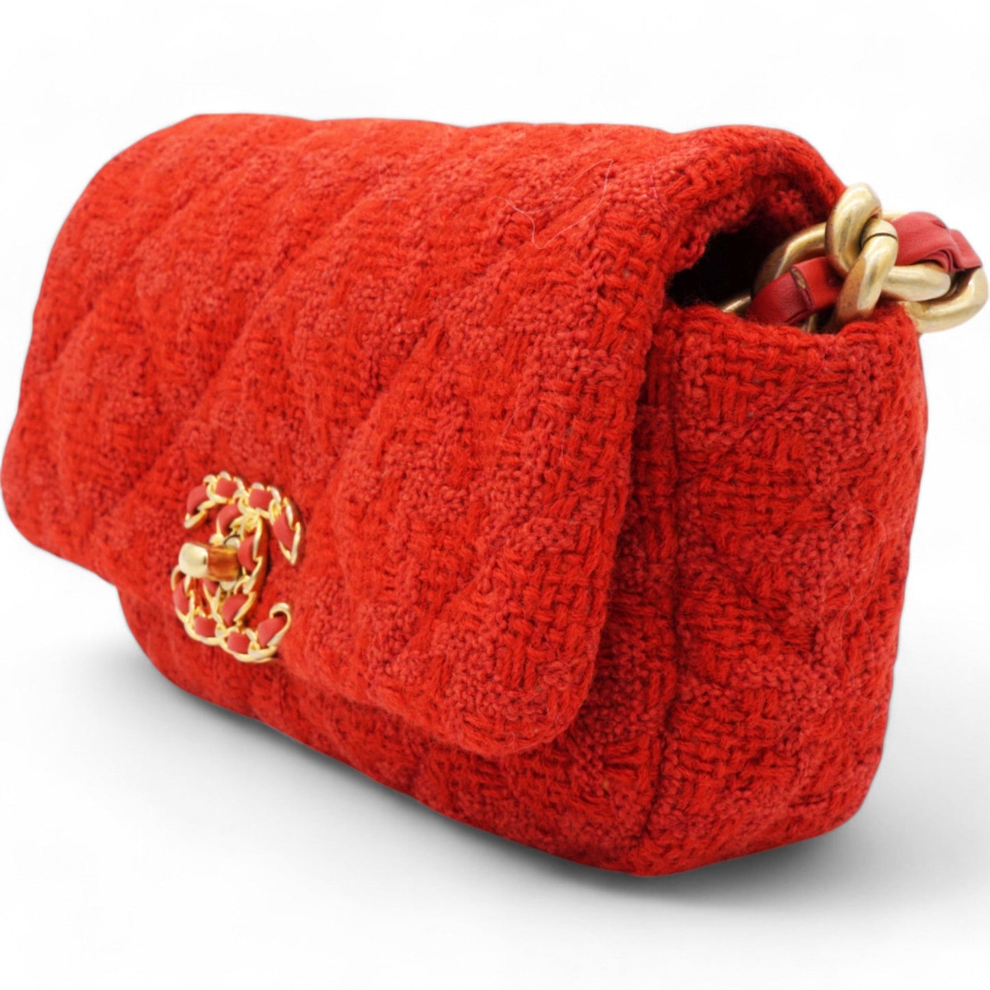 Tweed Quilted Chanel 19 Flap Red Shoulder Bag