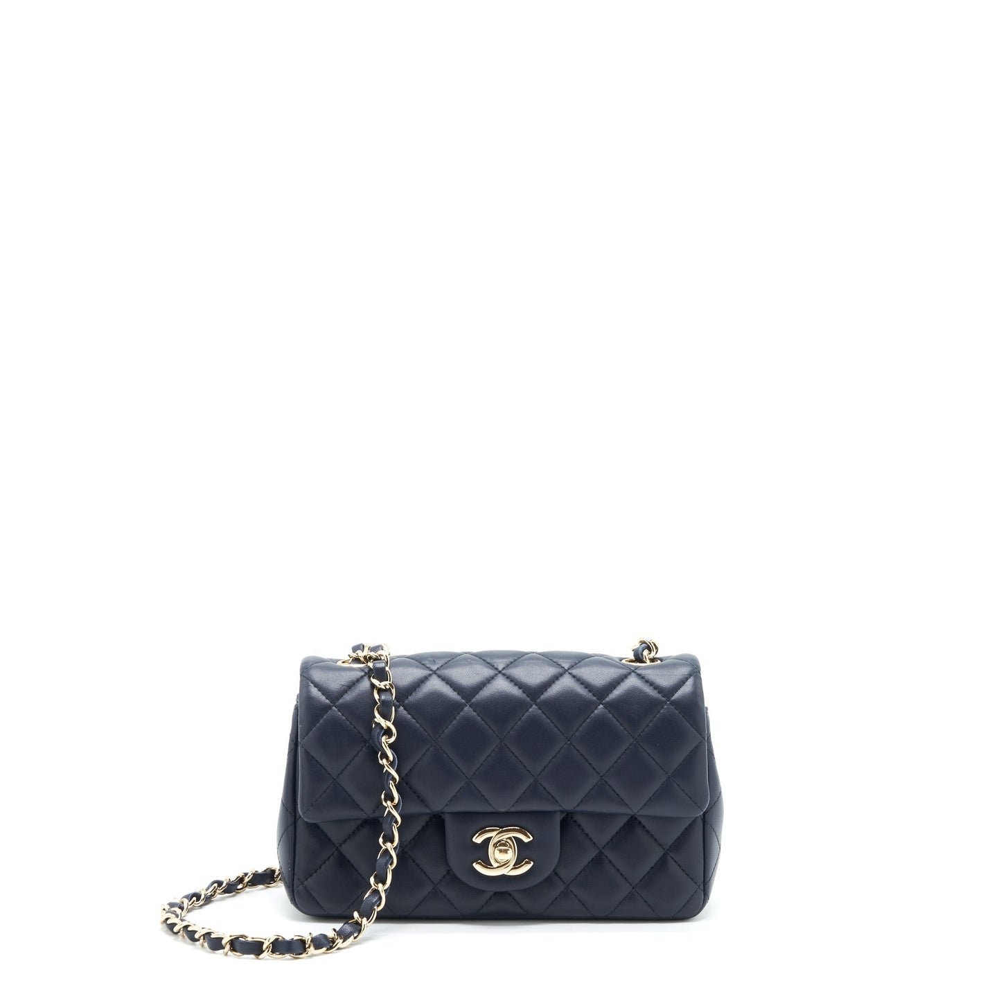 Chanel Mini Rectangular Flap Bag Lambskin Navy L